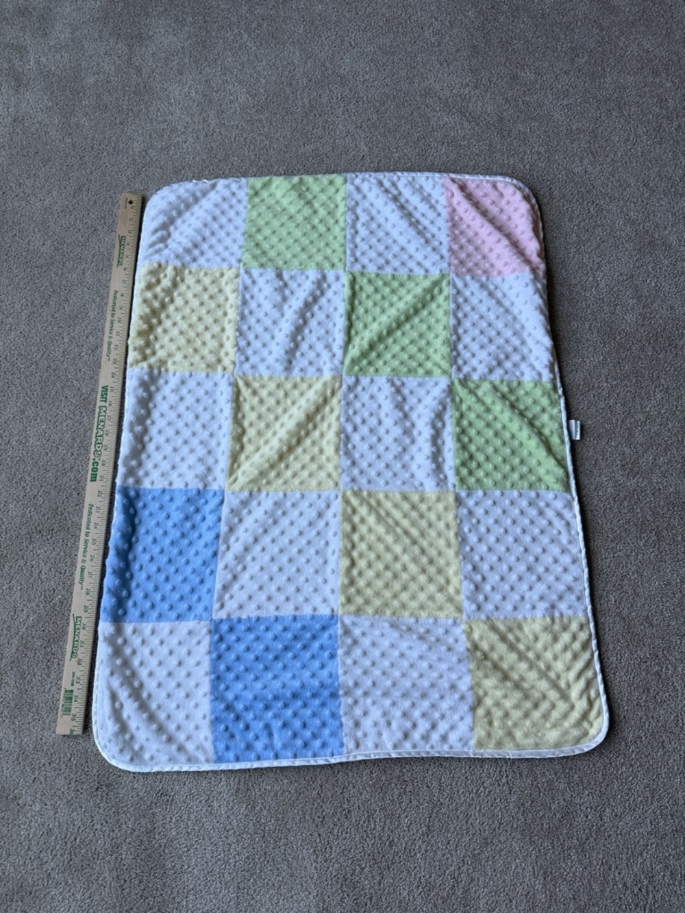 Just Born Patchwork Fleece Baby Blanket Lovey Yellow Green Blue Pink Minky Dot